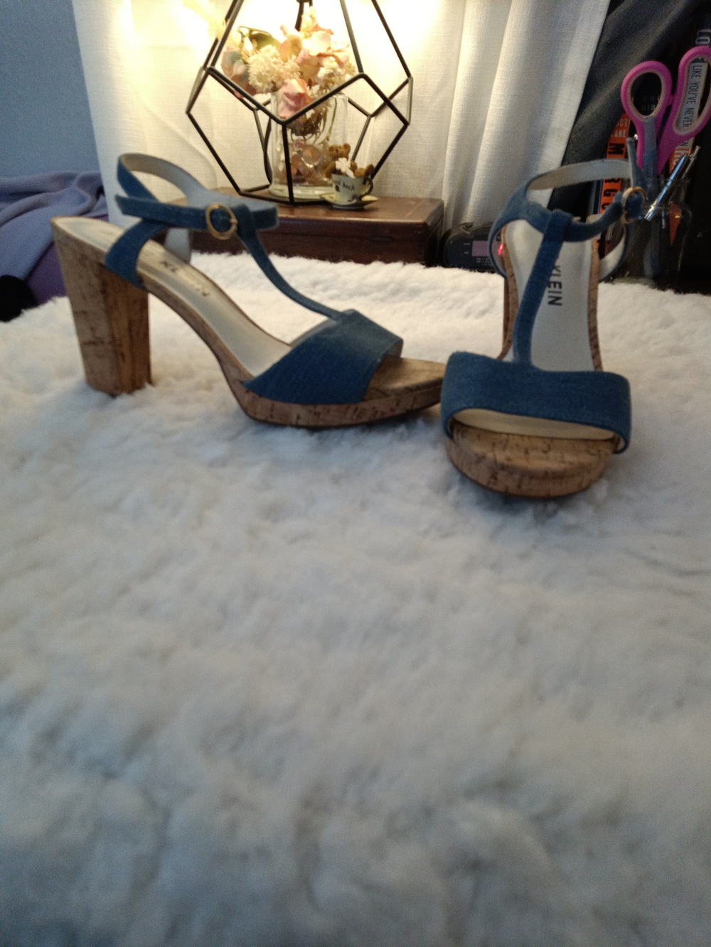 Anne Klein Denim Blue Cork Platform Heels